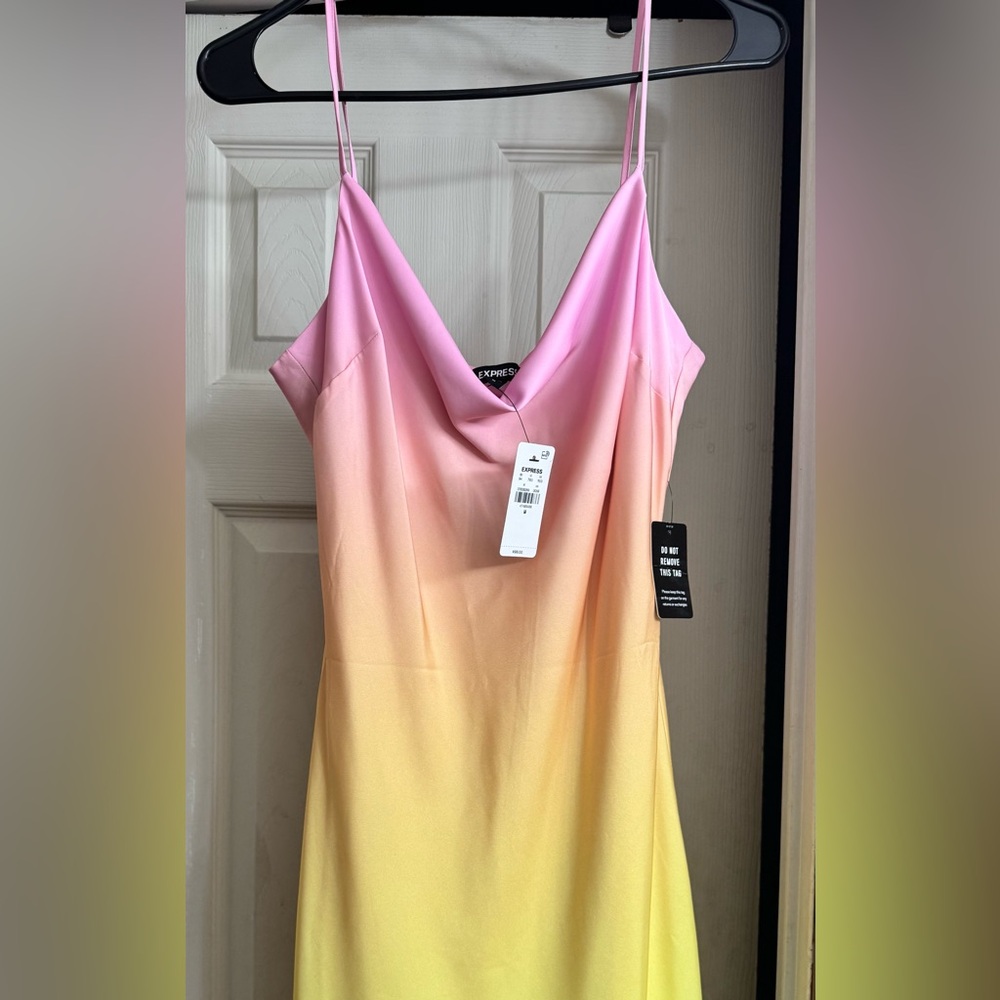 Express Vibrant Pink and Yellow Mini Dress